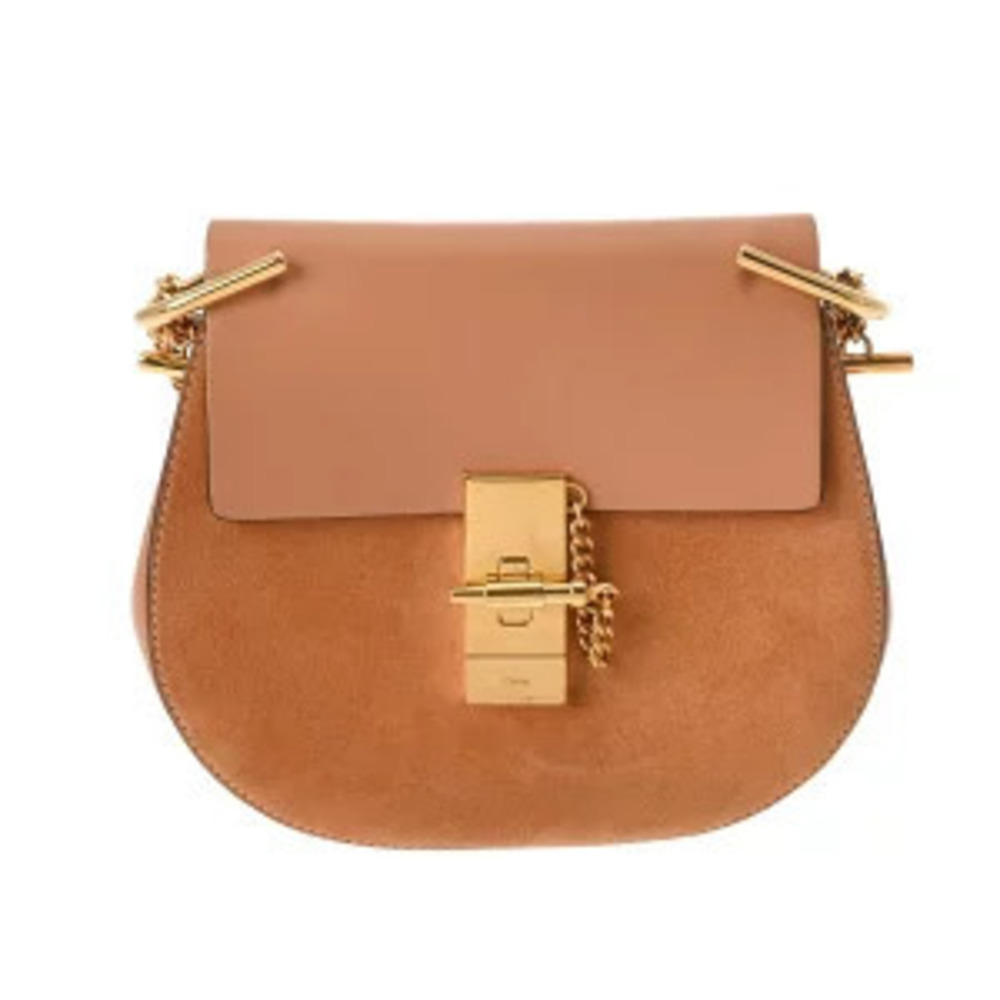 Chloe Drew Beige Cream Brown Leather Suede Shoulder Bag